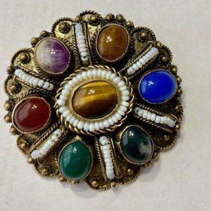 Sterling Silver Vintge beutiful Pin/Pendant Real Gemstones